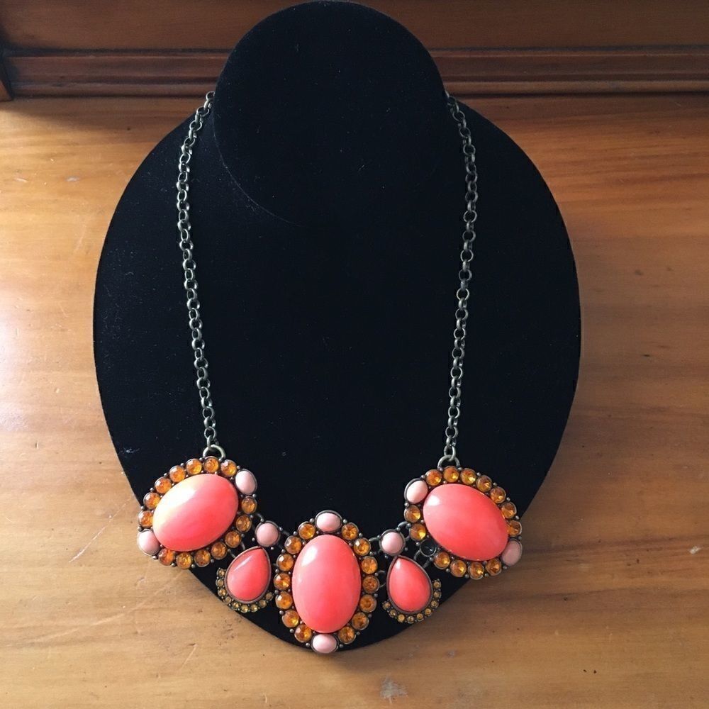 J. Crew Chunky Coral Rhinestone Statement Necklace